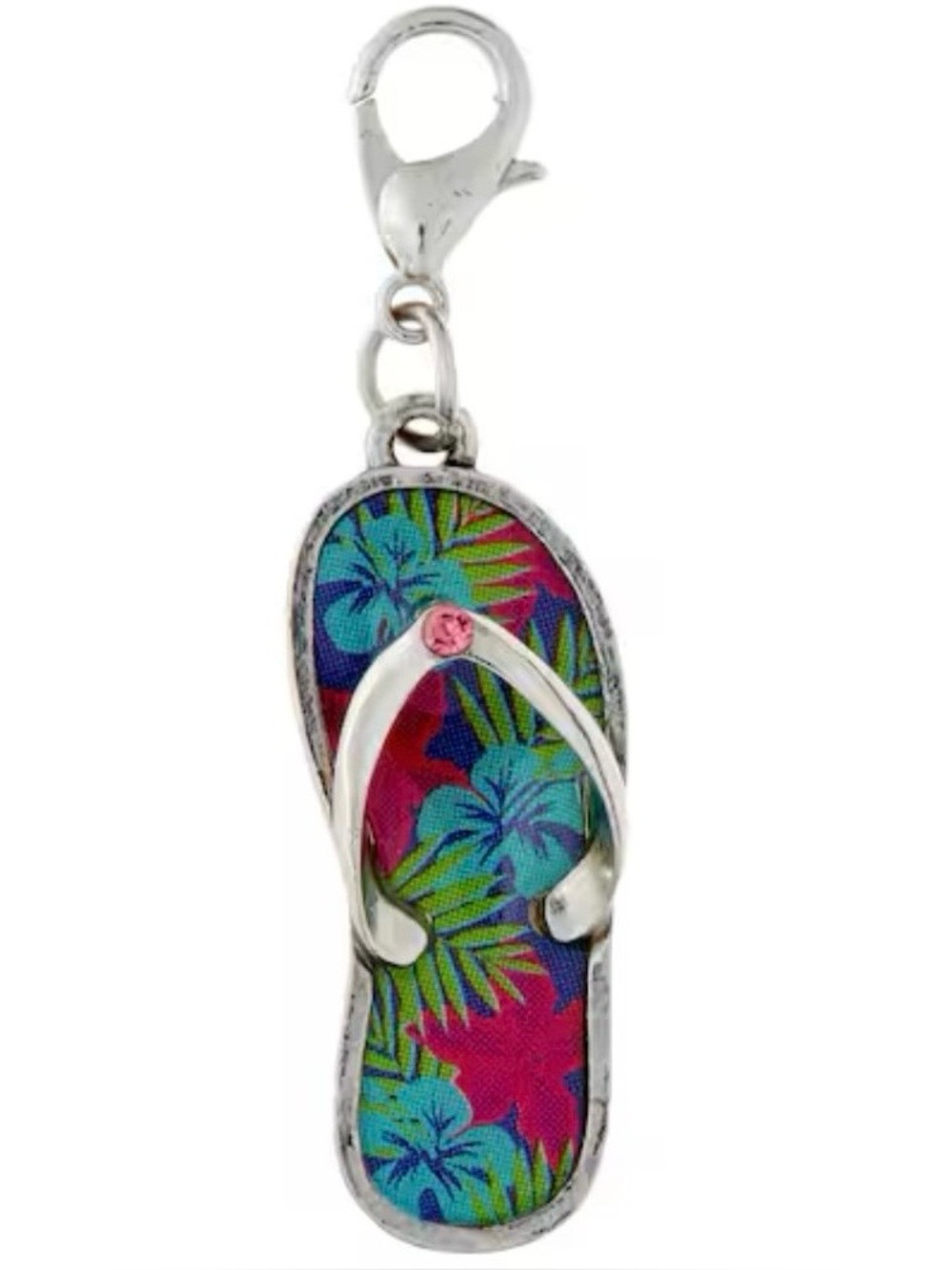 Flip Flop Charm with Tropical Print - Pink & Teal